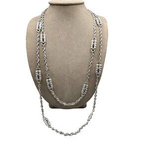 JBK Silver Paperclip Necklace with Blue Rhinestones Jacqueline Bouvier Kennedy